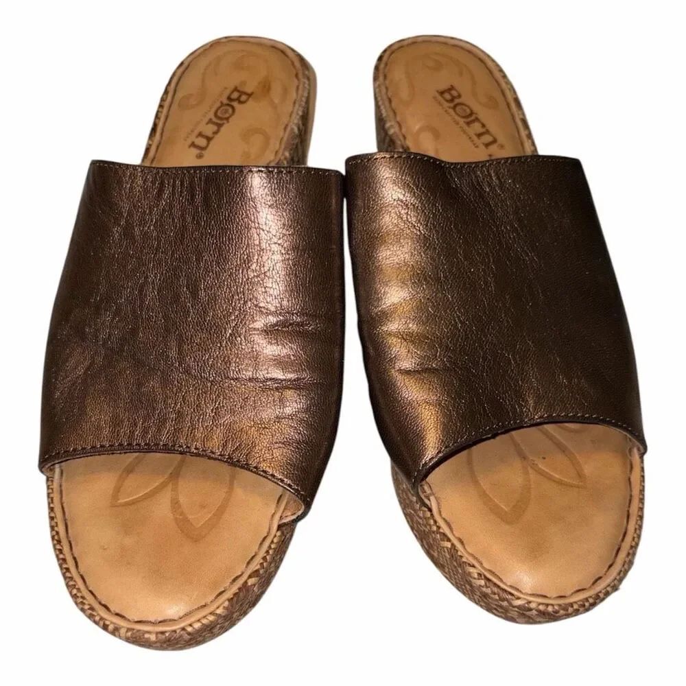 ✨Born Shilo Leather Platform Wedge Brown Sz 8 Slides✨